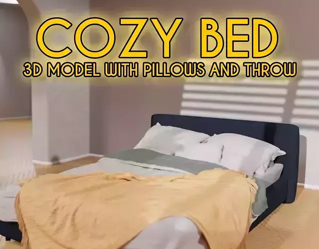 Dreamy Bed Escape - 3D Model with Pillows and Throw 3D model