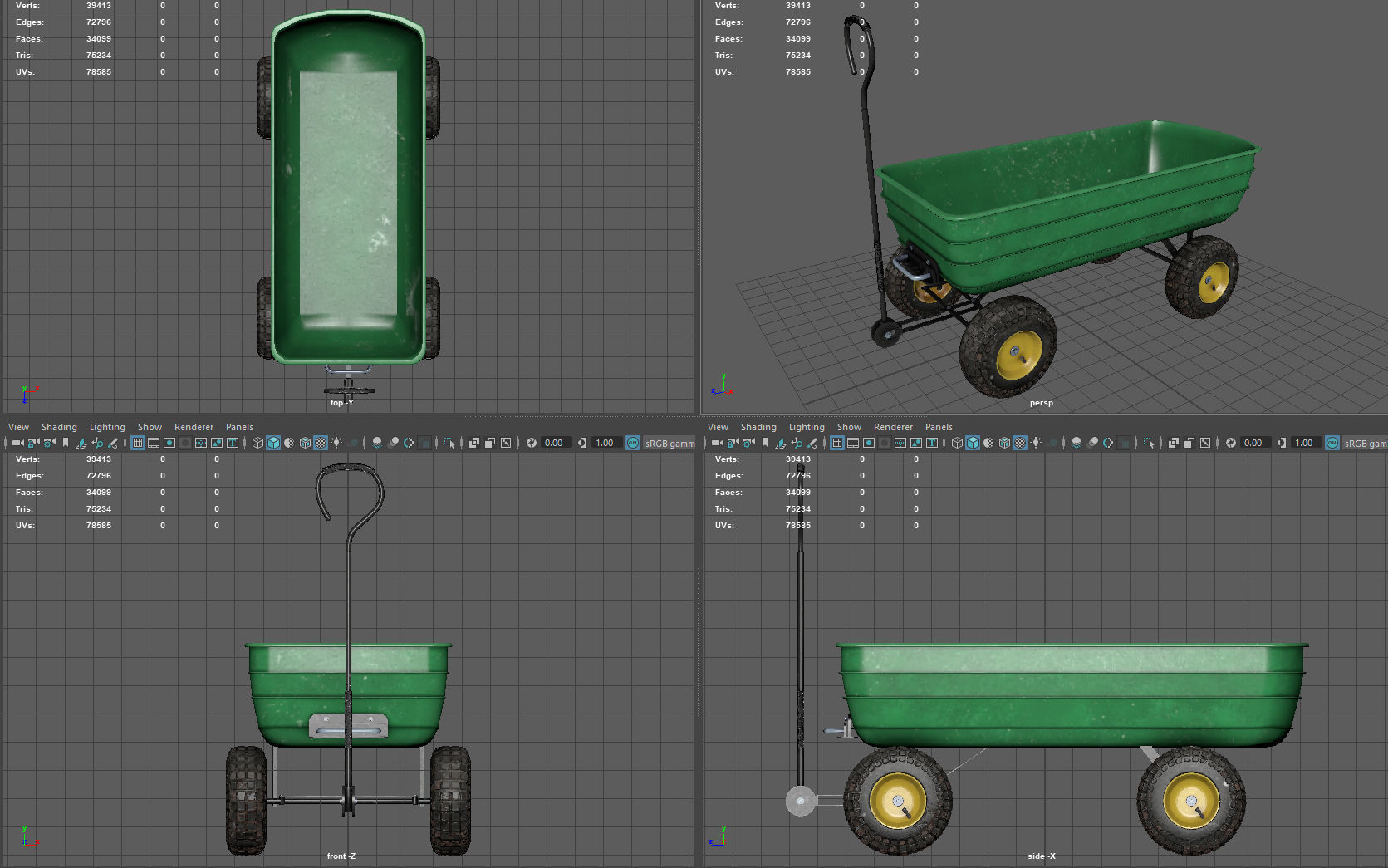 Garden Cart Low-poly 3D model_7