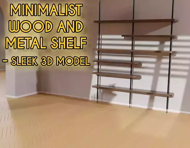 Minimalist Wood and Metal Shelf - Sleek 3D Model