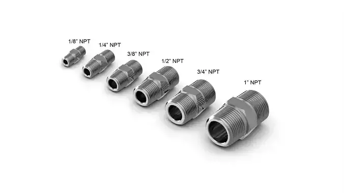 Hex Nipple Collection NPT male thread 3D model