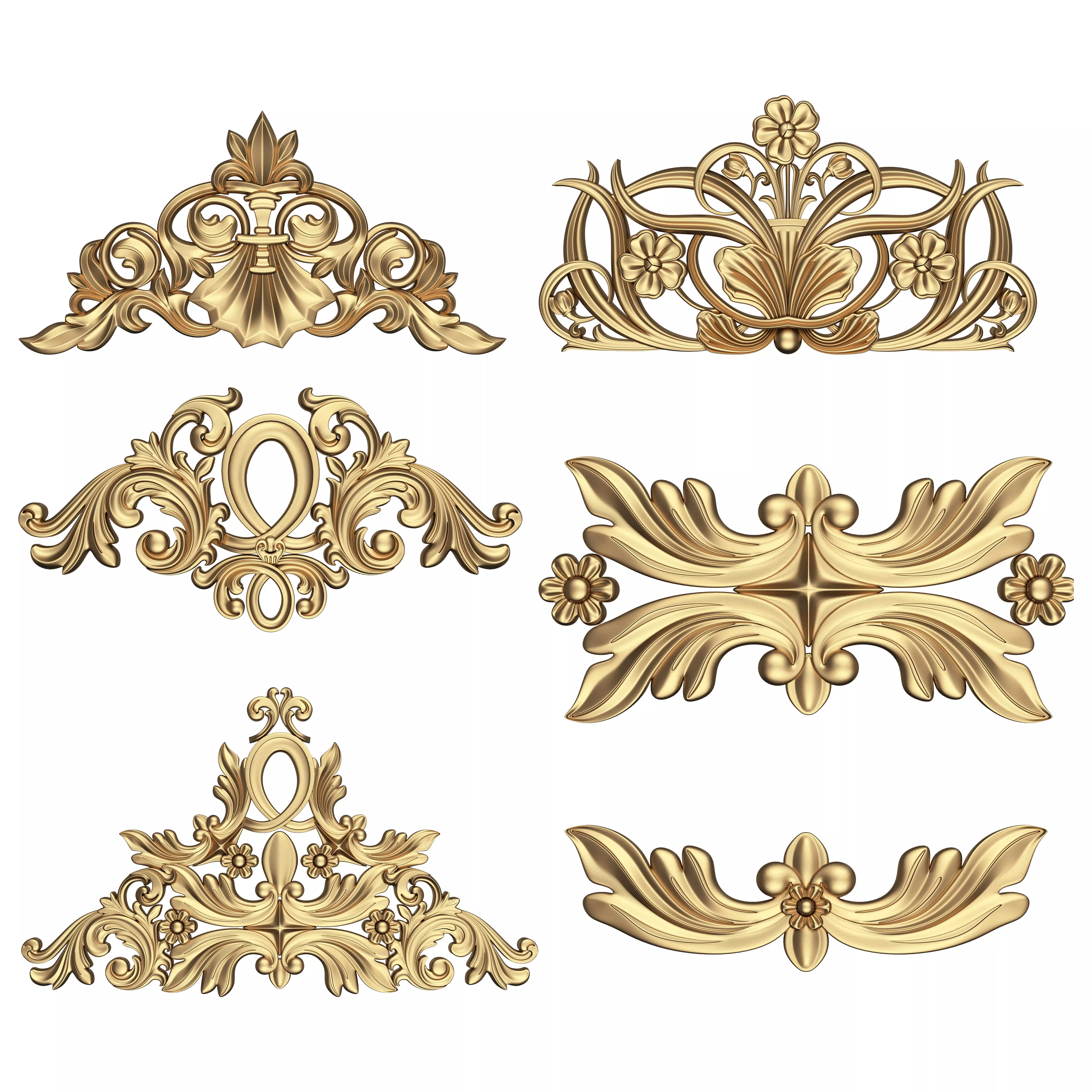 Collection of Carved Plaster Molding Decorations 02 Low-poly 3D model_0