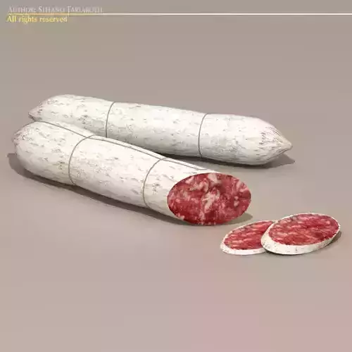 Salame two pieces of sausage on table