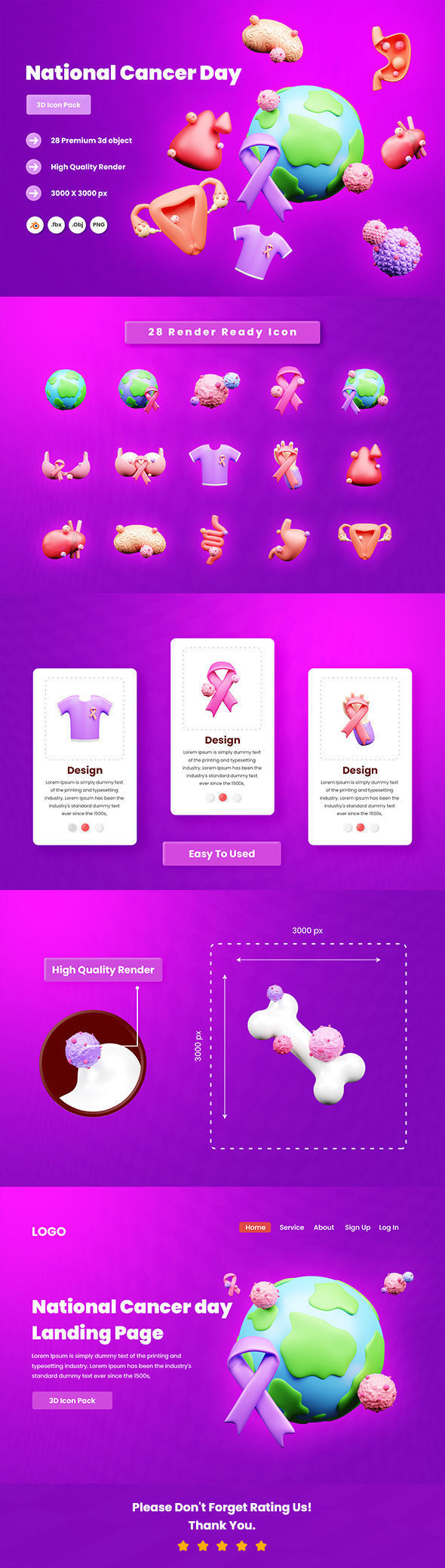 National cancer day Icon Pack Illustration  3D model_5