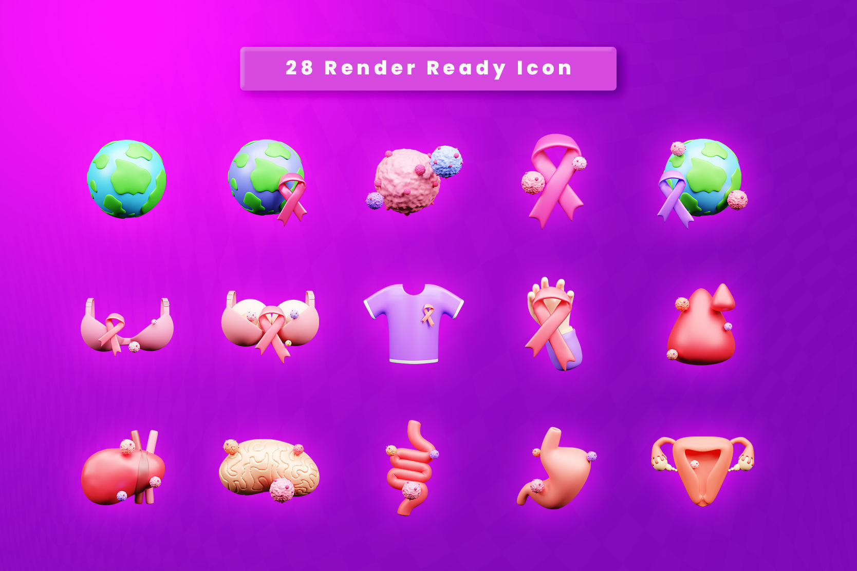 National cancer day Icon Pack Illustration  3D model_1