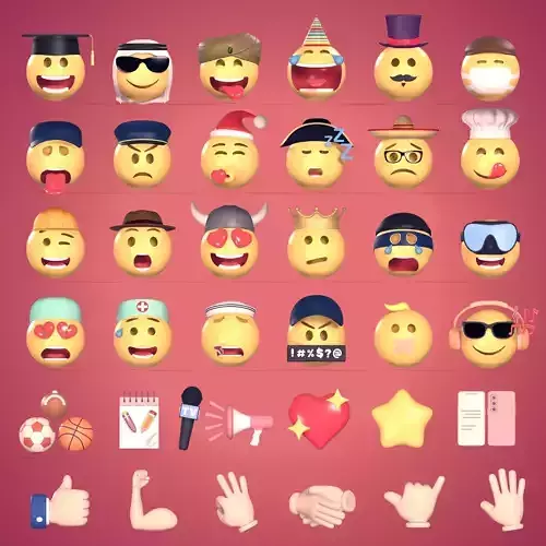 Cartoon Pack -- Smiley Emoji Icon Hand Smartphone Ball Star Hat Low-poly 3D model