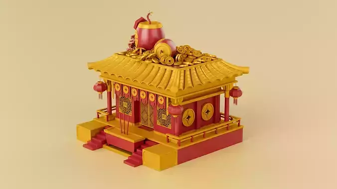 Chinese New Year Festive Scene Traditional Cartoon Scene