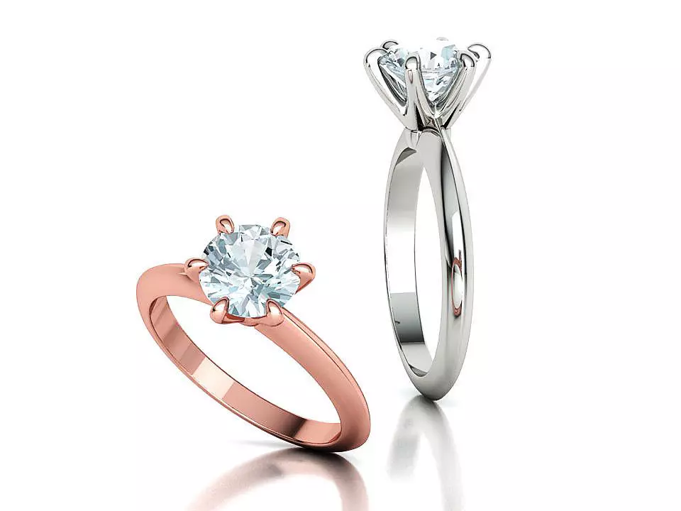 Solitaire Engagement Ring 6 prong Crown Head 1p5 Ct STONE 3D print model