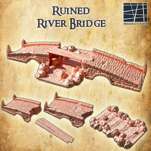 Ruined River Bridge Tabletop Terrain 28 mm 3D print model