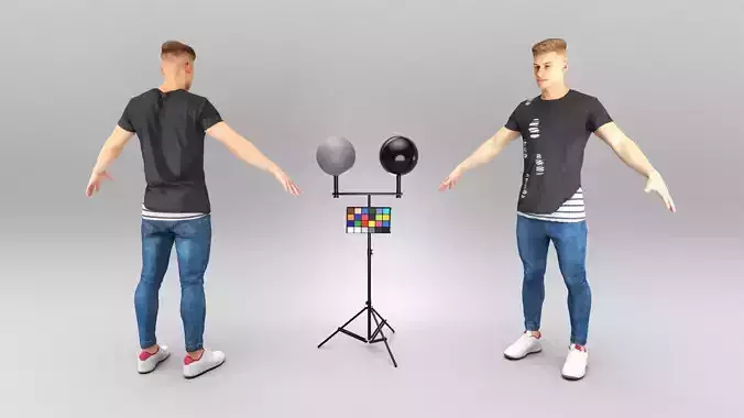 Handsome man in casual t-shirt and jeans 417 Low-poly 3D model