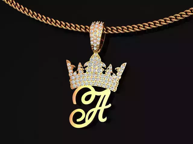 Crown with letter A pendant 3D print model 3D print model
