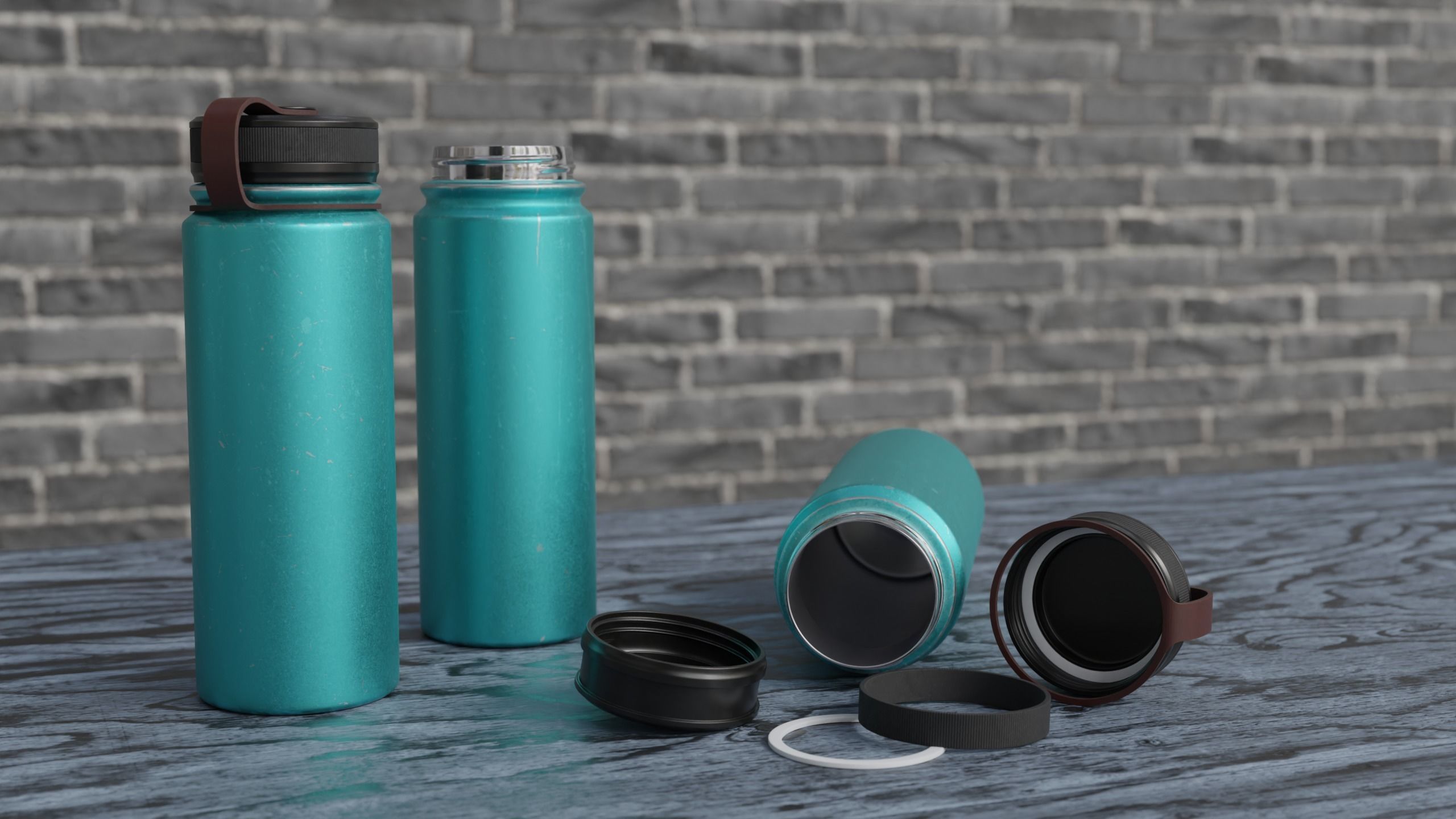 Water Bottle Steel Flask Different Colors Real Size 3D model_2