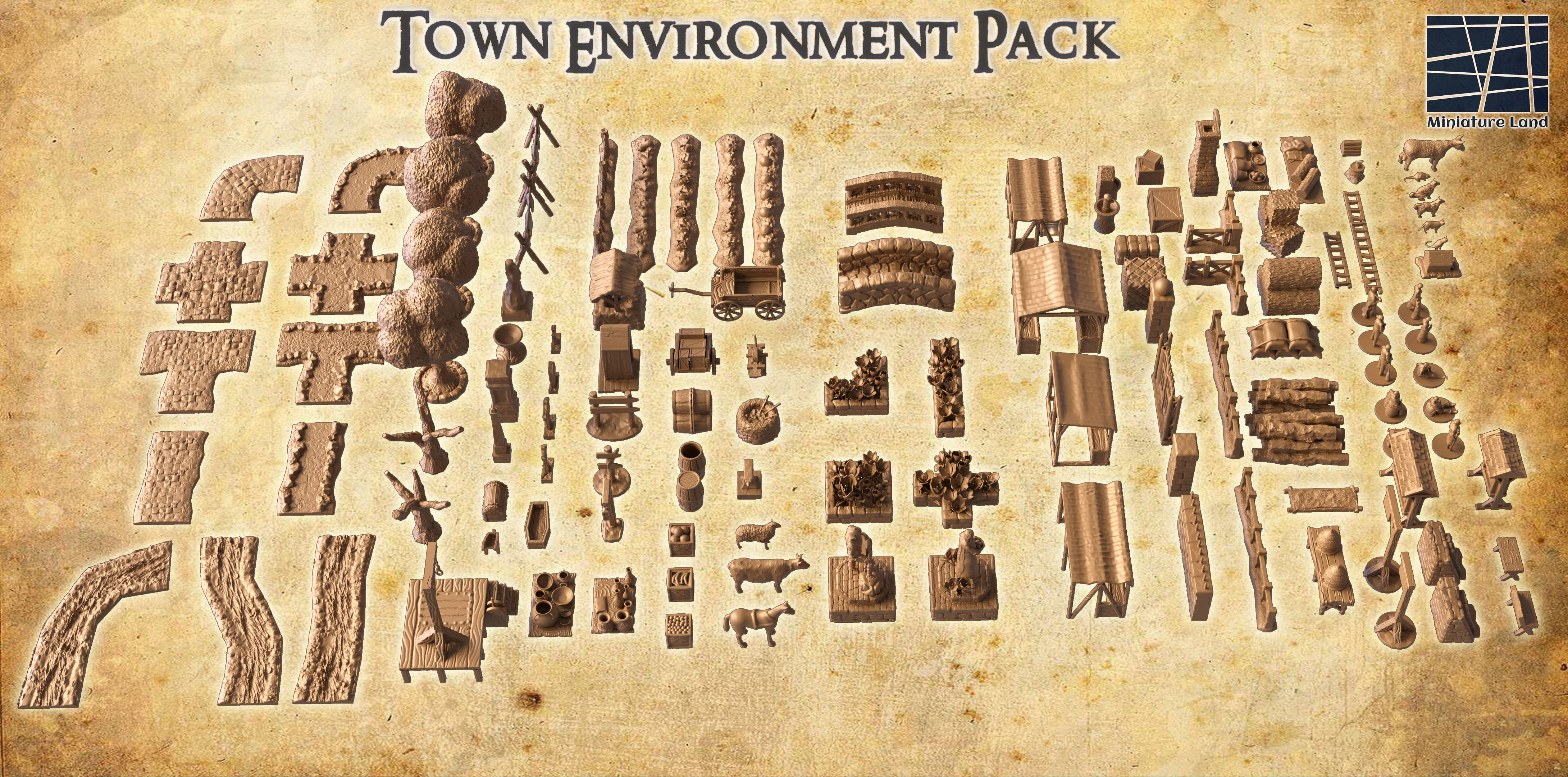 Town Environment Pack Tabletop Terrain 28 MM 3D print model_2