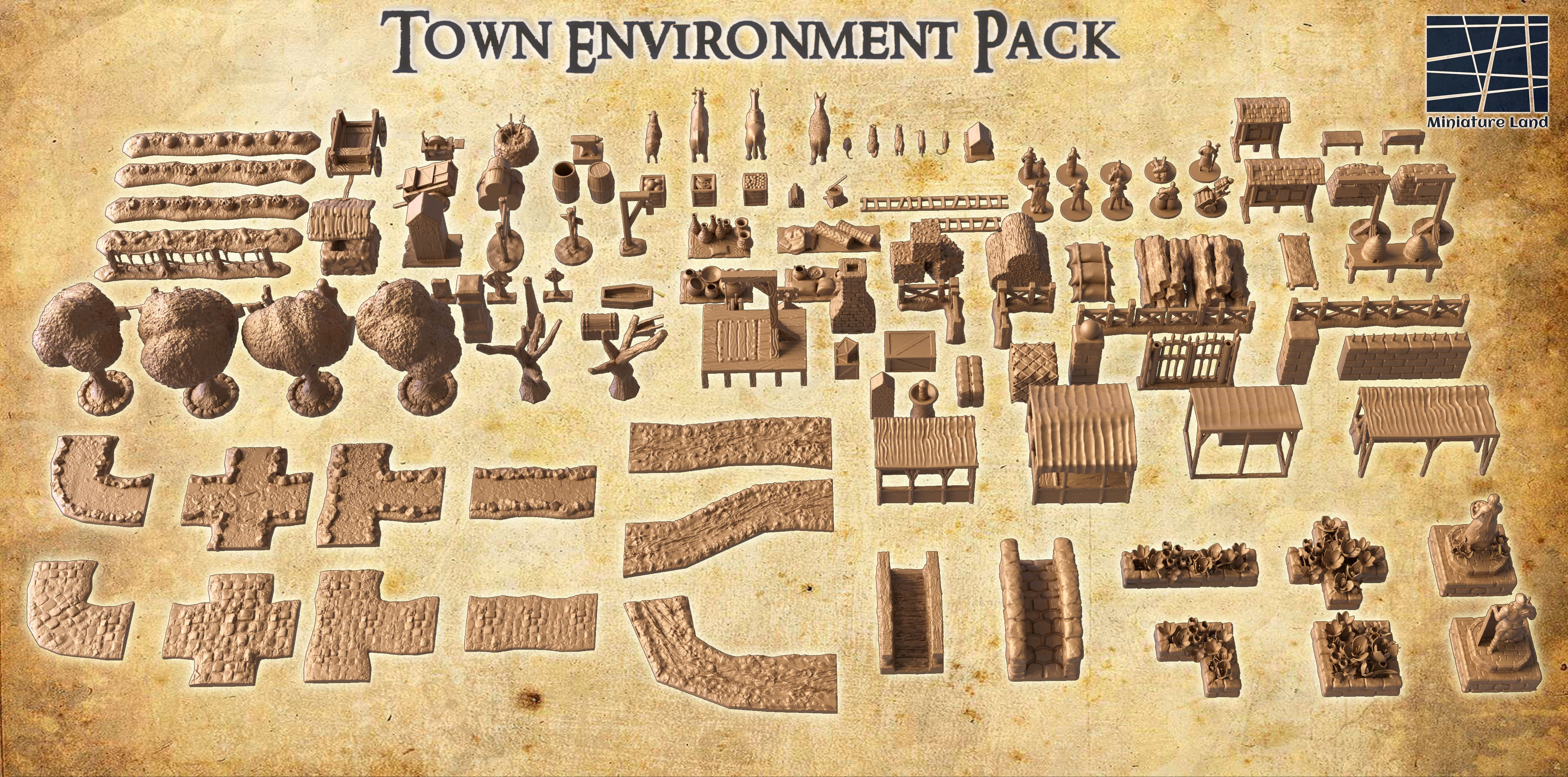 Town Environment Pack Tabletop Terrain 28 MM 3D print model_1