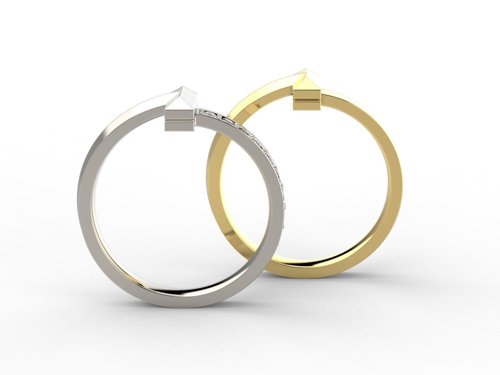 T-shape Gold Diamond Ring Tiffany T1 Band 3D print model_7