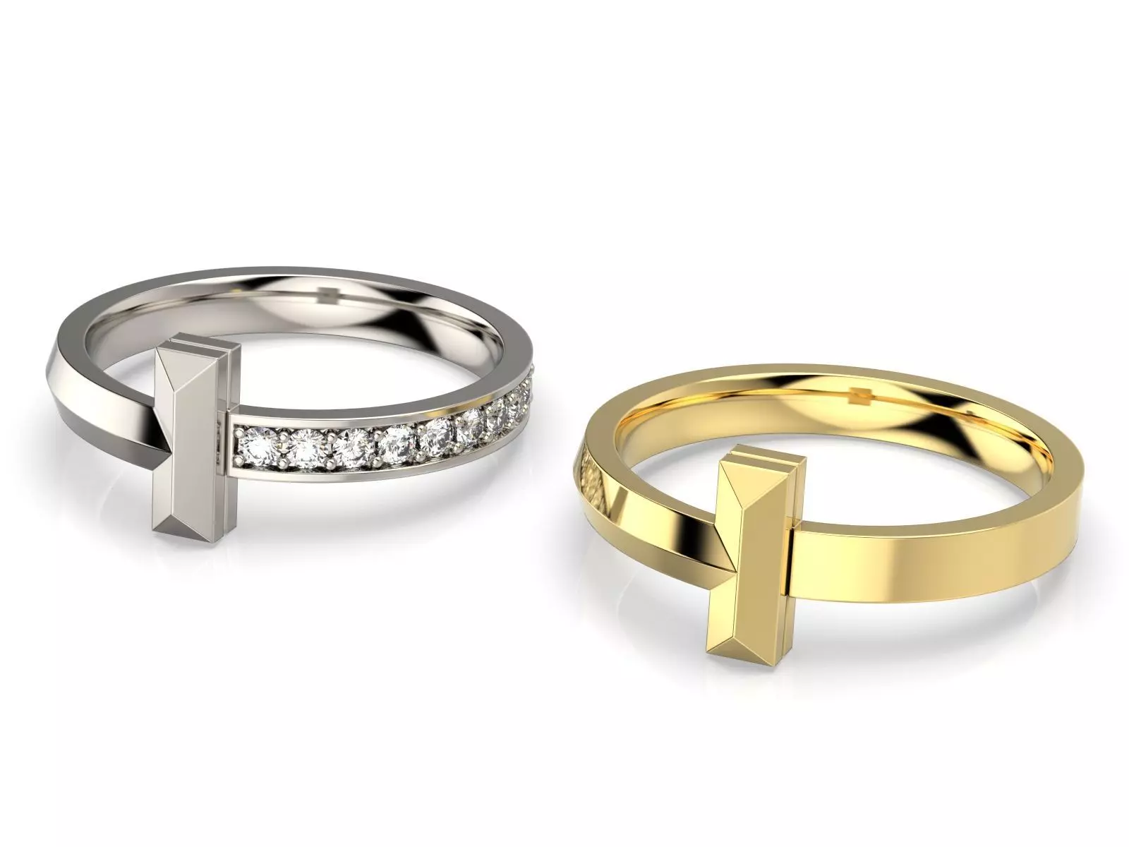 T-shape Gold Diamond Ring Tiffany T1 Band 3D print model_0