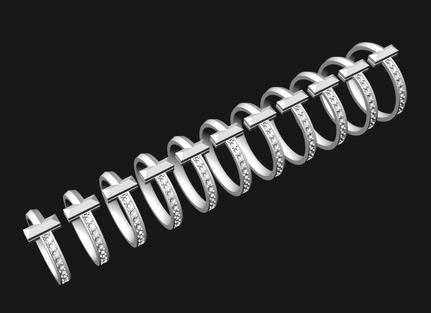 T-shape Gold Diamond Ring Tiffany T1 Band 3D print model_13