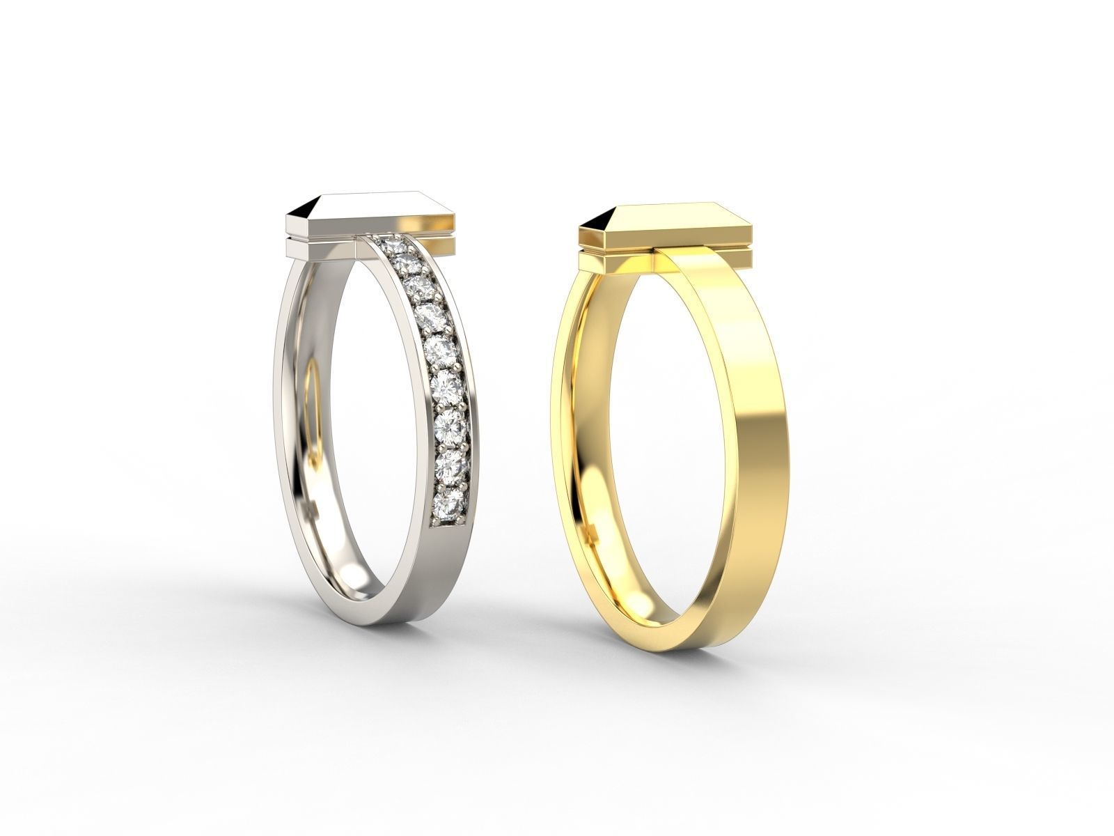 T-shape Gold Diamond Ring Tiffany T1 Band 3D print model_6