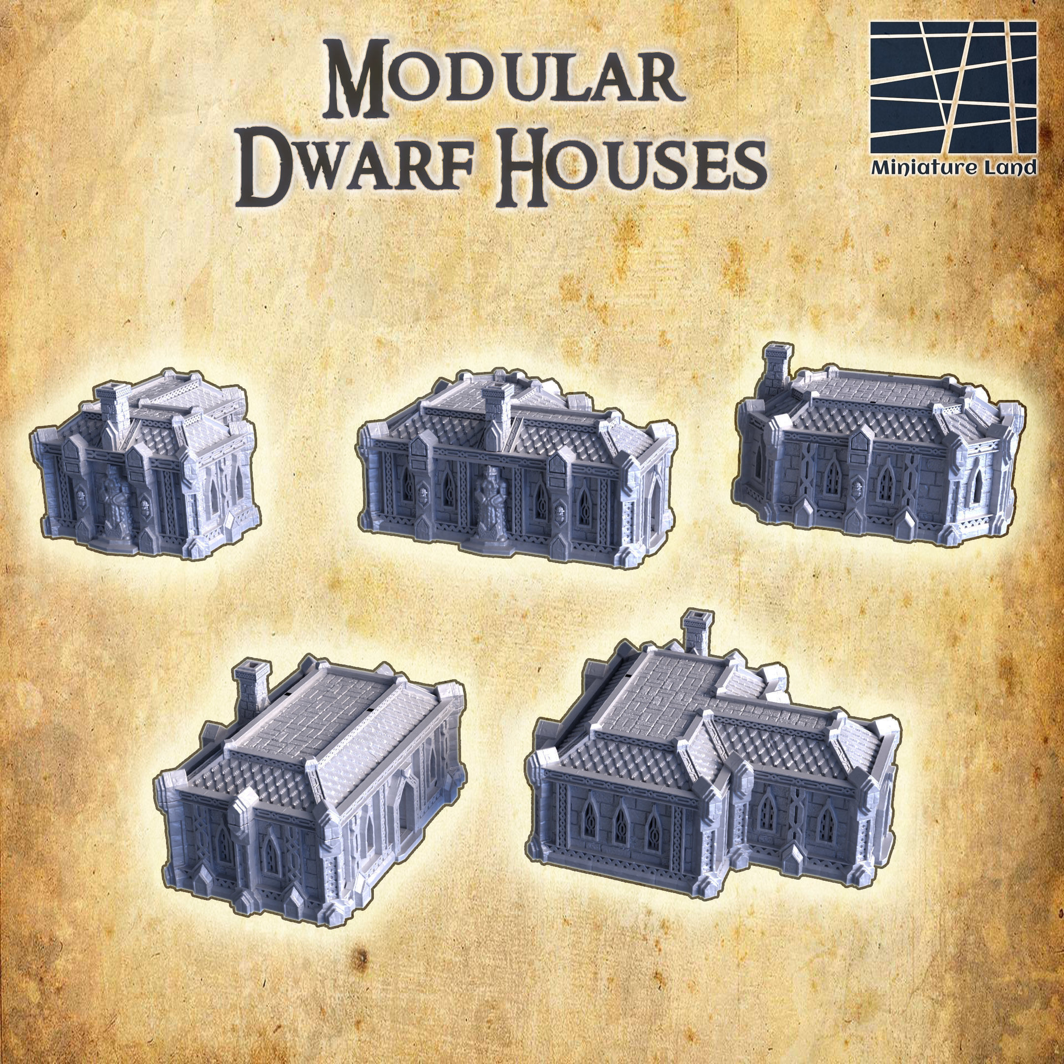 Dwarf Houses Tabletop Terrain 28 MM 3D print model_1