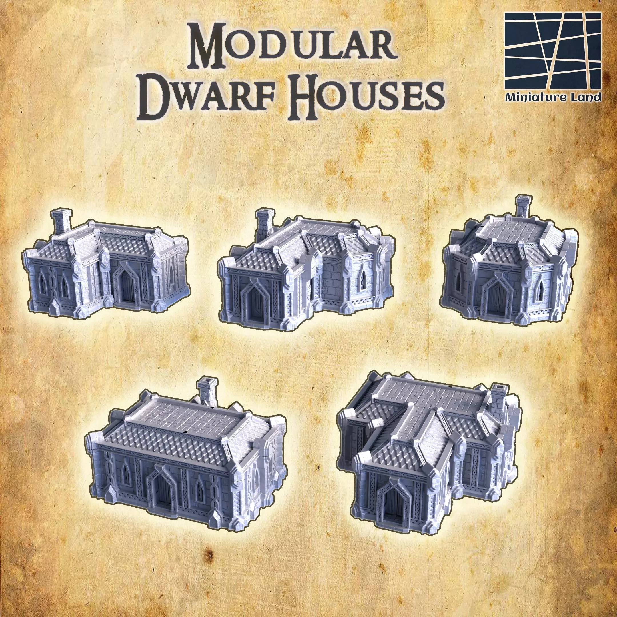 Dwarf Houses Tabletop Terrain 28 MM 3D print model_0