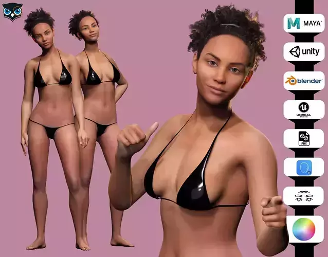 Kali - Afro Essence Realistic female Low-poly 3D model