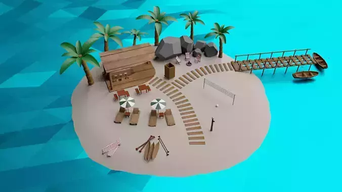 Luxury Beach Island 3D Model