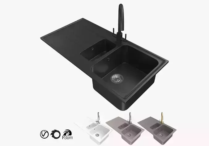 Rangemaster Igneous Granite Sink with Aquatrend Dual Tap Faucet 3D model Rangemaster Igneous Granite Sink with Aquatrend Dual Tap Faucet 3D model