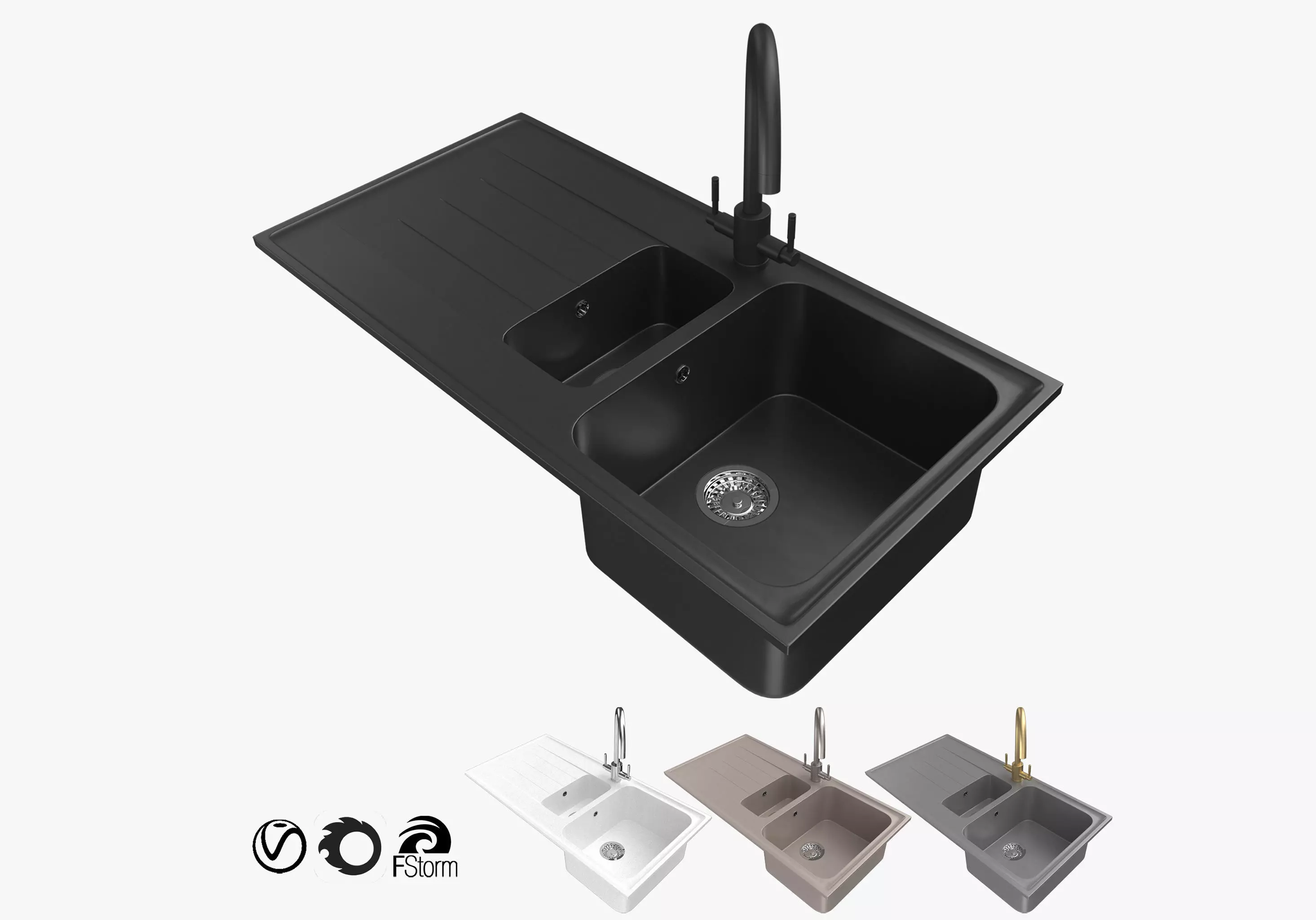 Rangemaster Igneous Granite Sink with Aquatrend Dual Tap Faucet 3D model_0