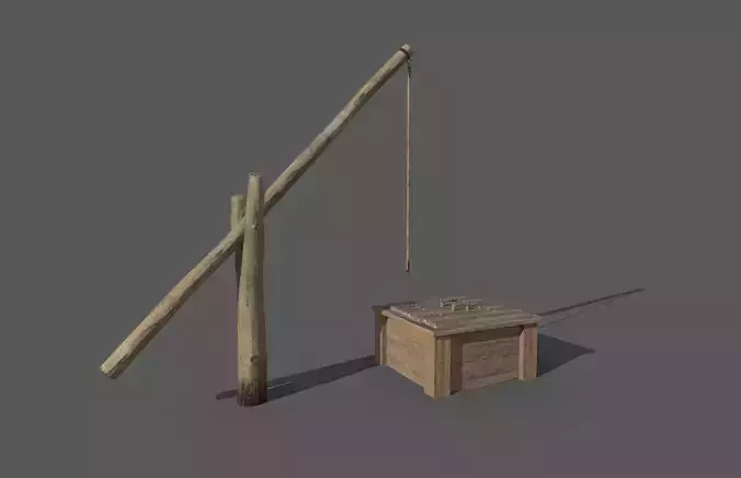 Medieval wooden water well with gallows Low-poly 3D model