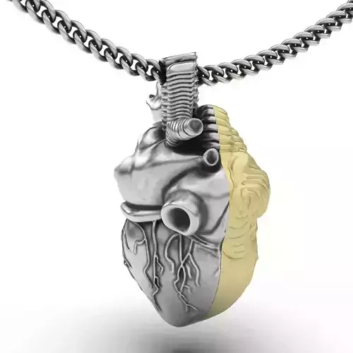 Heart  two parted pendant silver gold printable jewelry 3D model