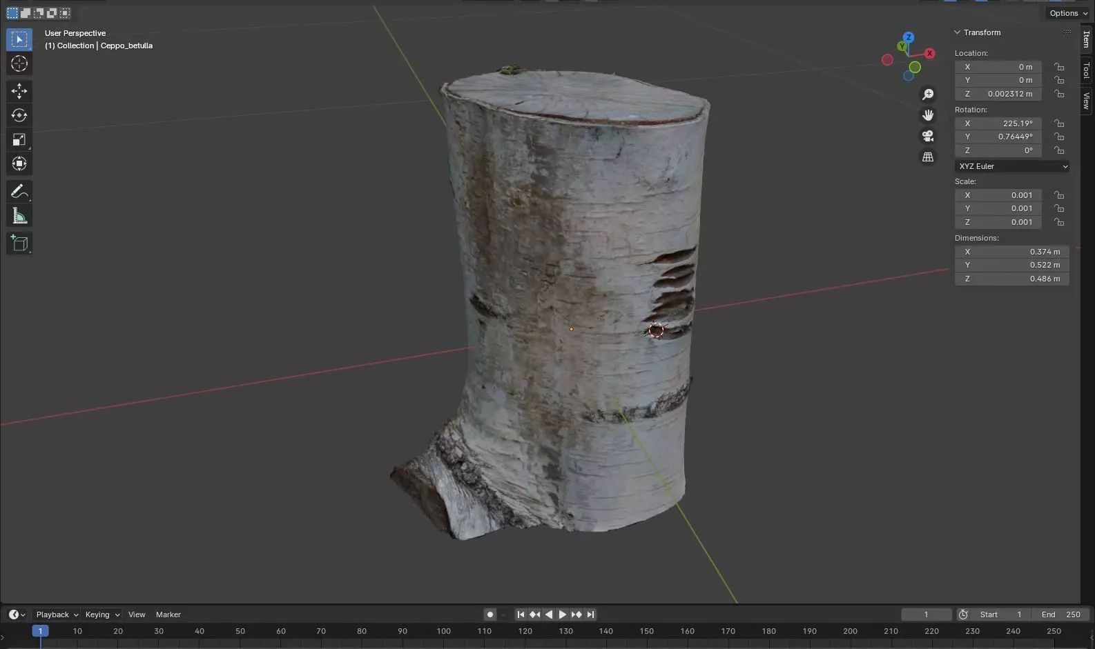 3D scan birch stump Free low-poly 3D model