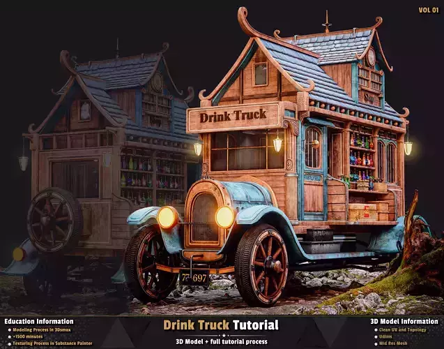 Drink Truck  3D Model Low-poly 3D model