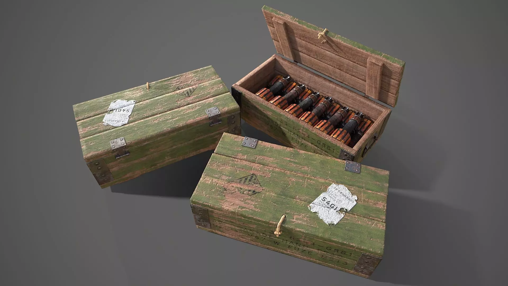 Sci-fi post apocalyptic crate of grenades Low-poly 3D model_0