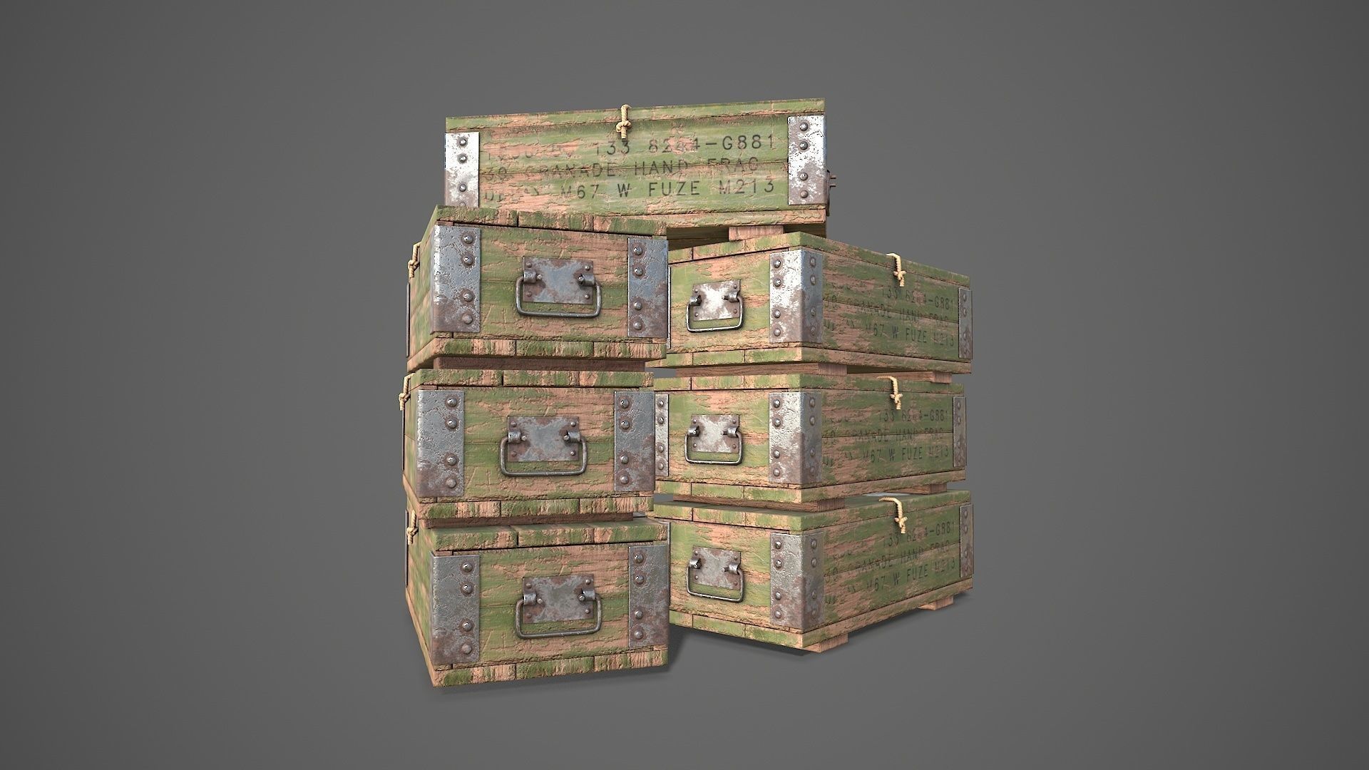 Sci-fi post apocalyptic crate of grenades Low-poly 3D model_29
