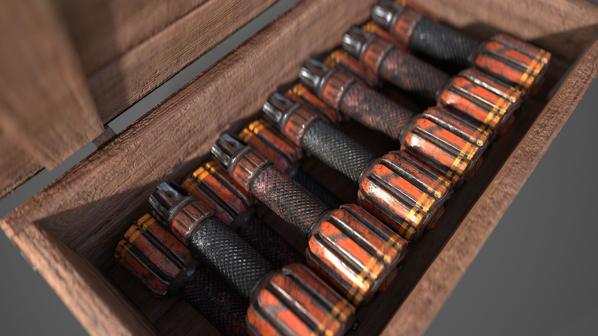 Sci-fi post apocalyptic crate of grenades Low-poly 3D model_30