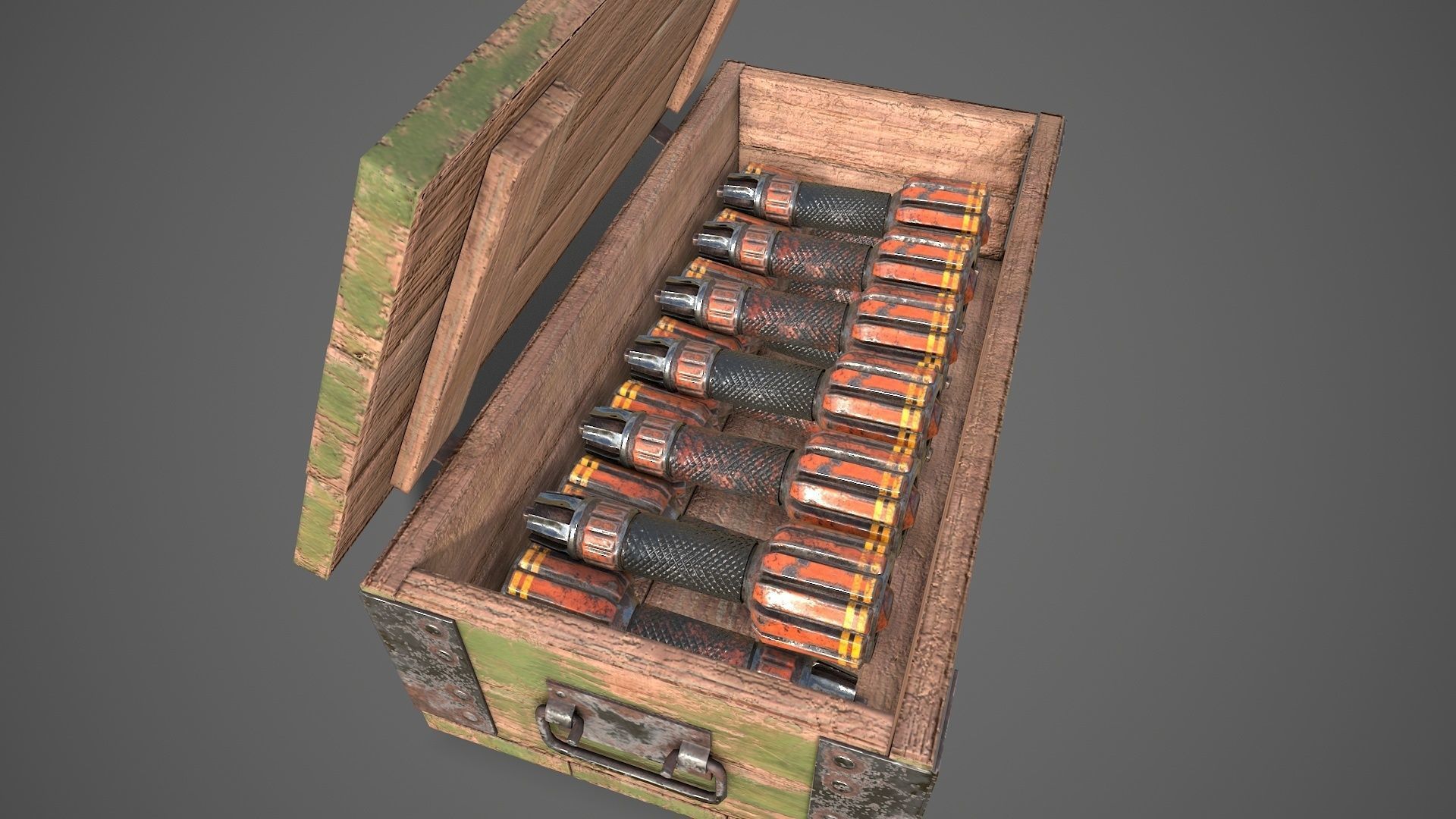 Sci-fi post apocalyptic crate of grenades Low-poly 3D model_12