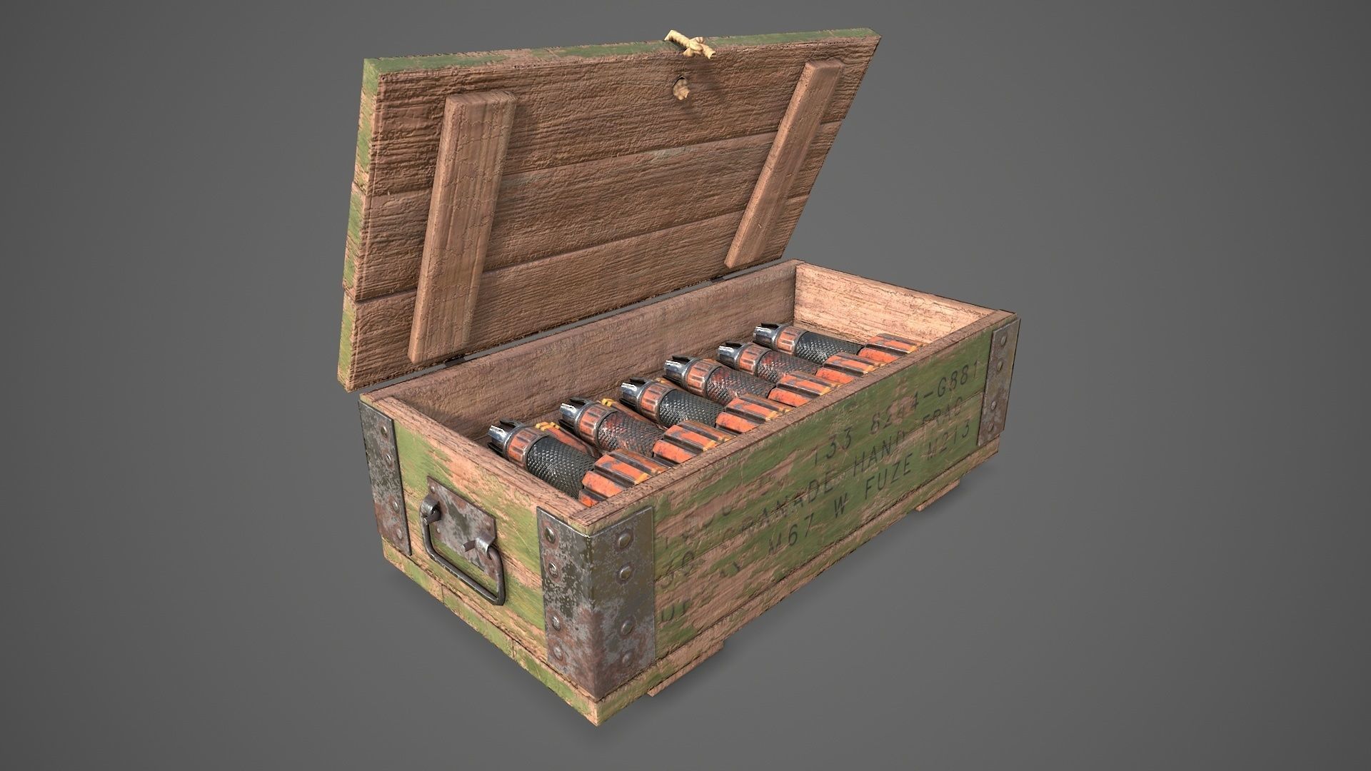 Sci-fi post apocalyptic crate of grenades Low-poly 3D model_6