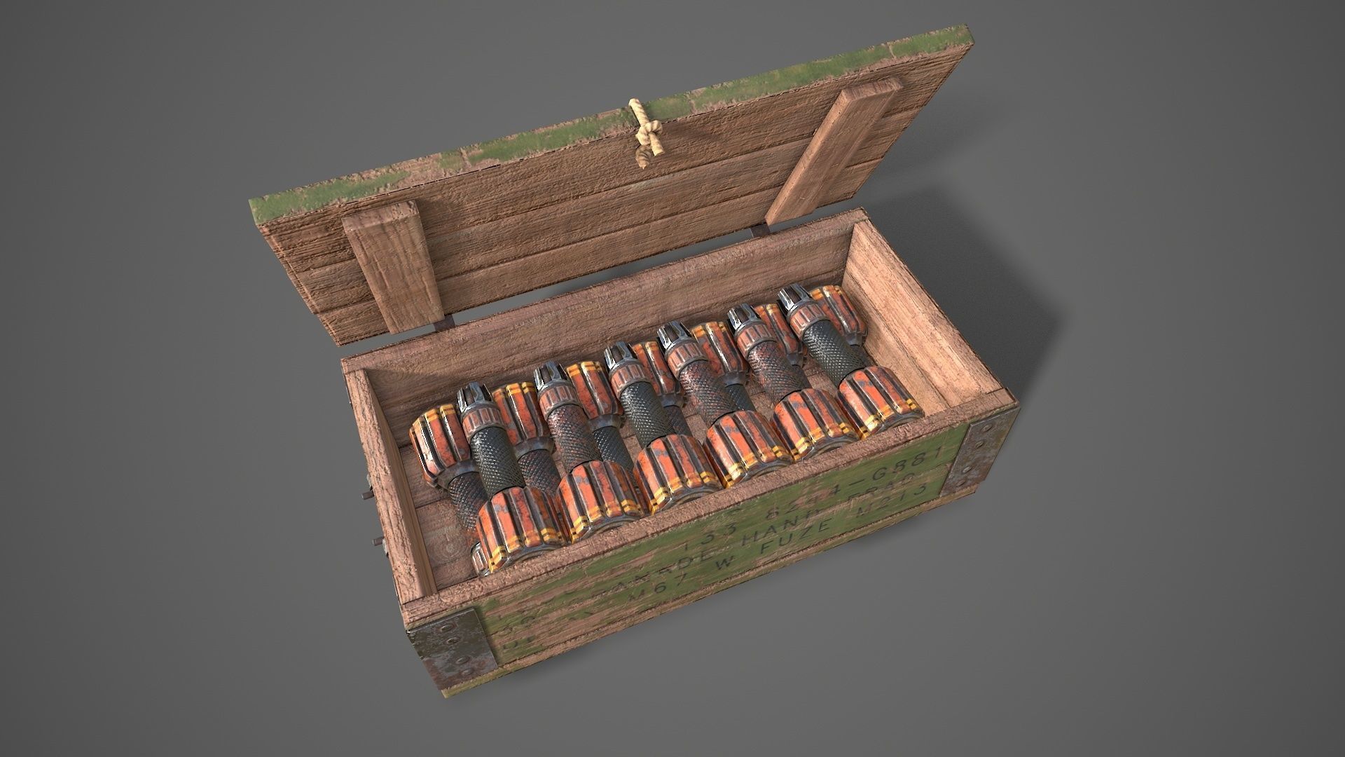 Sci-fi post apocalyptic crate of grenades Low-poly 3D model_7