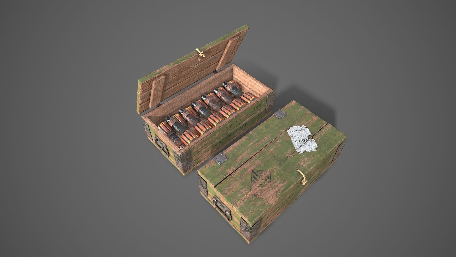 Sci-fi post apocalyptic crate of grenades Low-poly 3D model_26