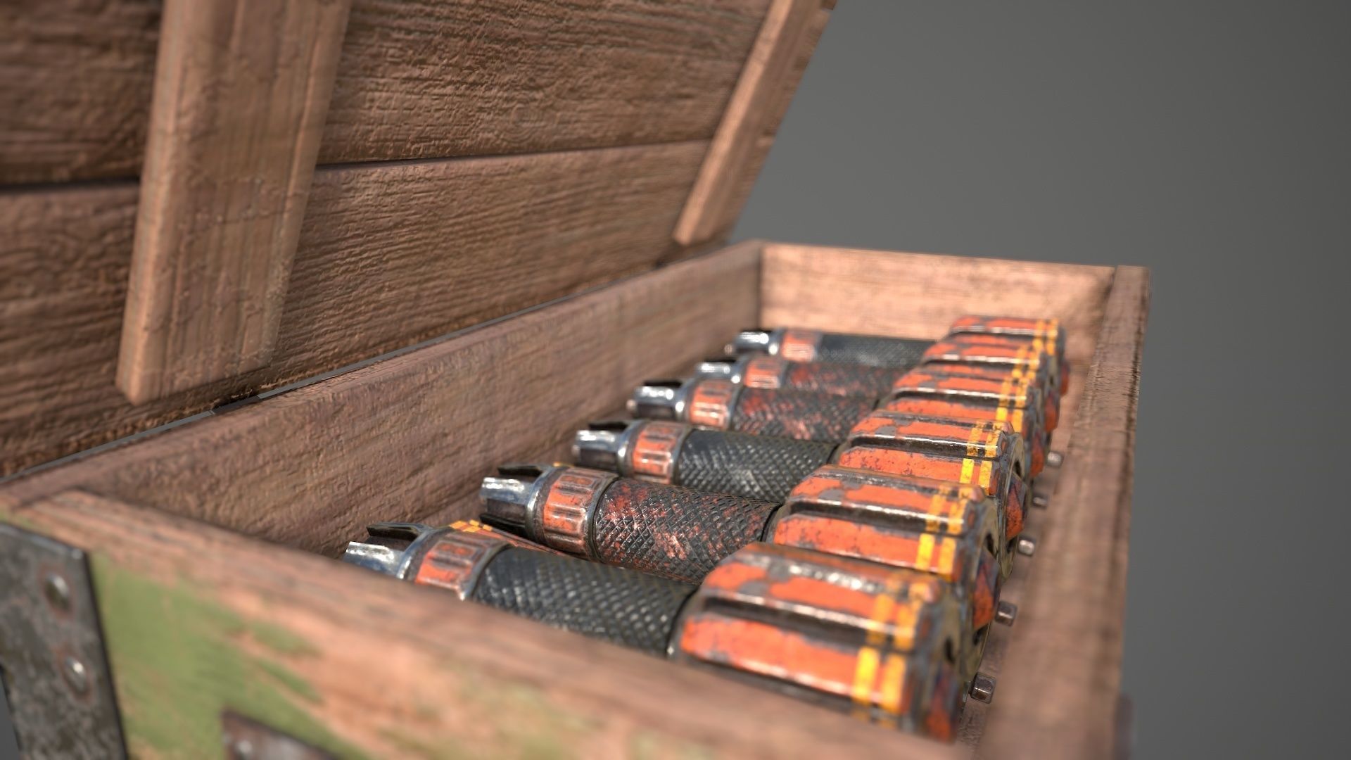 Sci-fi post apocalyptic crate of grenades Low-poly 3D model_17