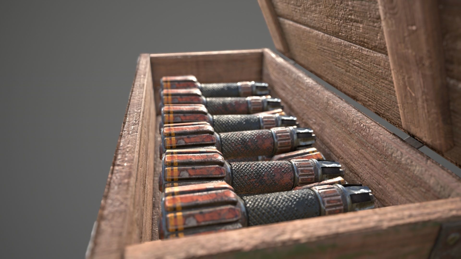 Sci-fi post apocalyptic crate of grenades Low-poly 3D model_14