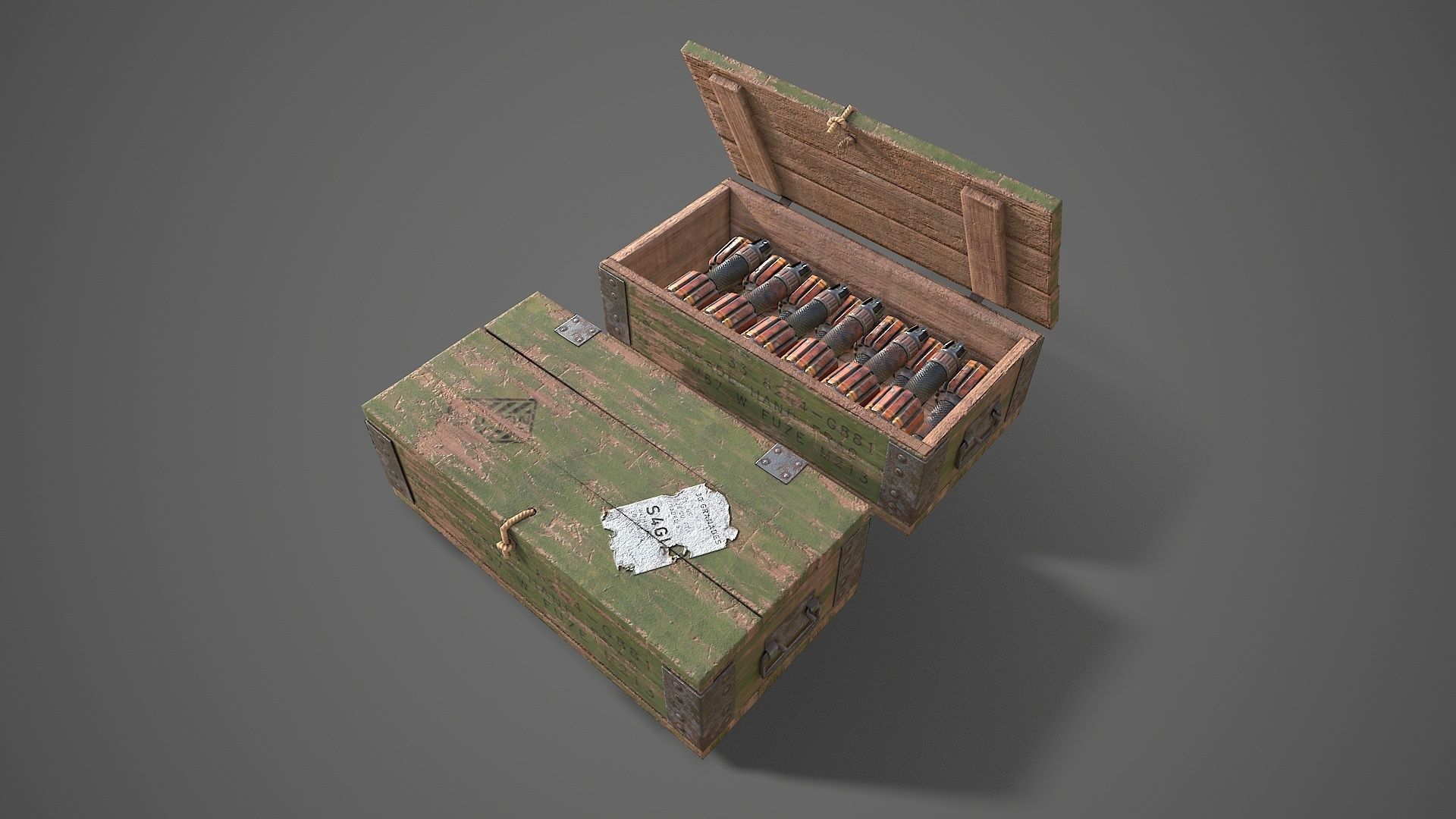 Sci-fi post apocalyptic crate of grenades Low-poly 3D model_5