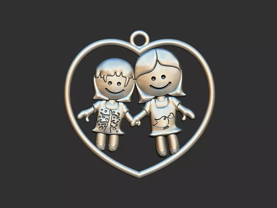 Girls and Heart - Daughter pendant 3D print model