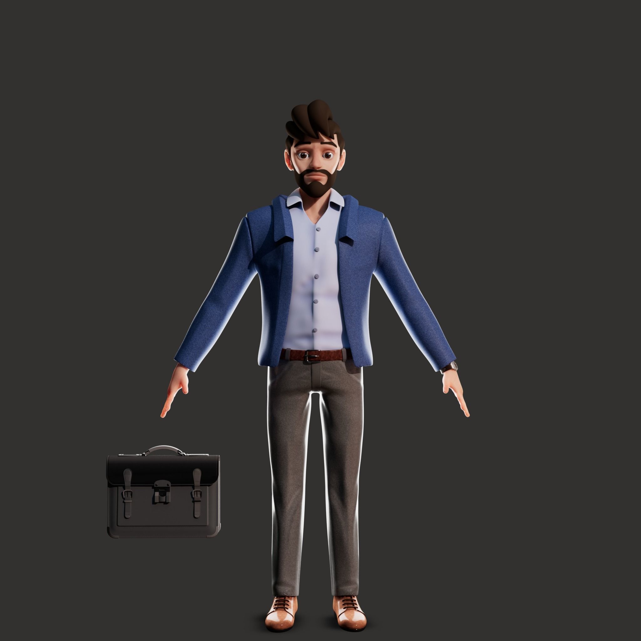 Cartoon Man Rigged  Low-poly 3D model_16