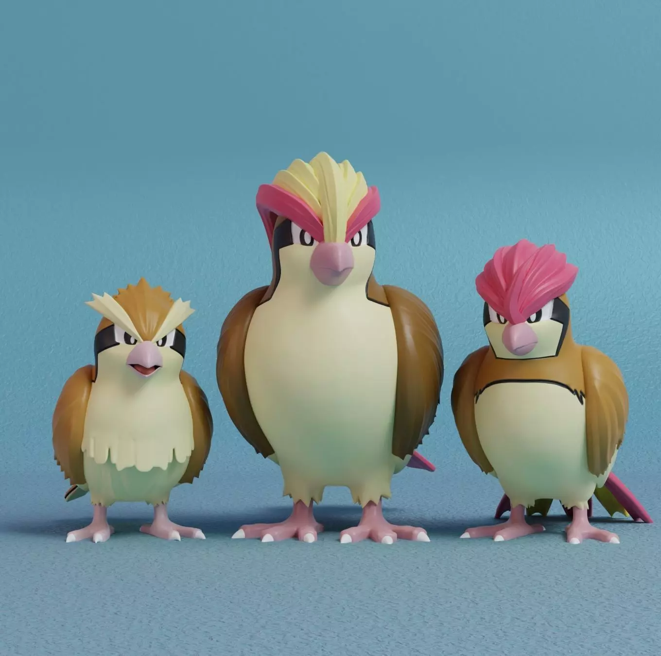 Pokemon - Pidgey Pidgeotto and Pidgeot with 2 poses 3D print model_0