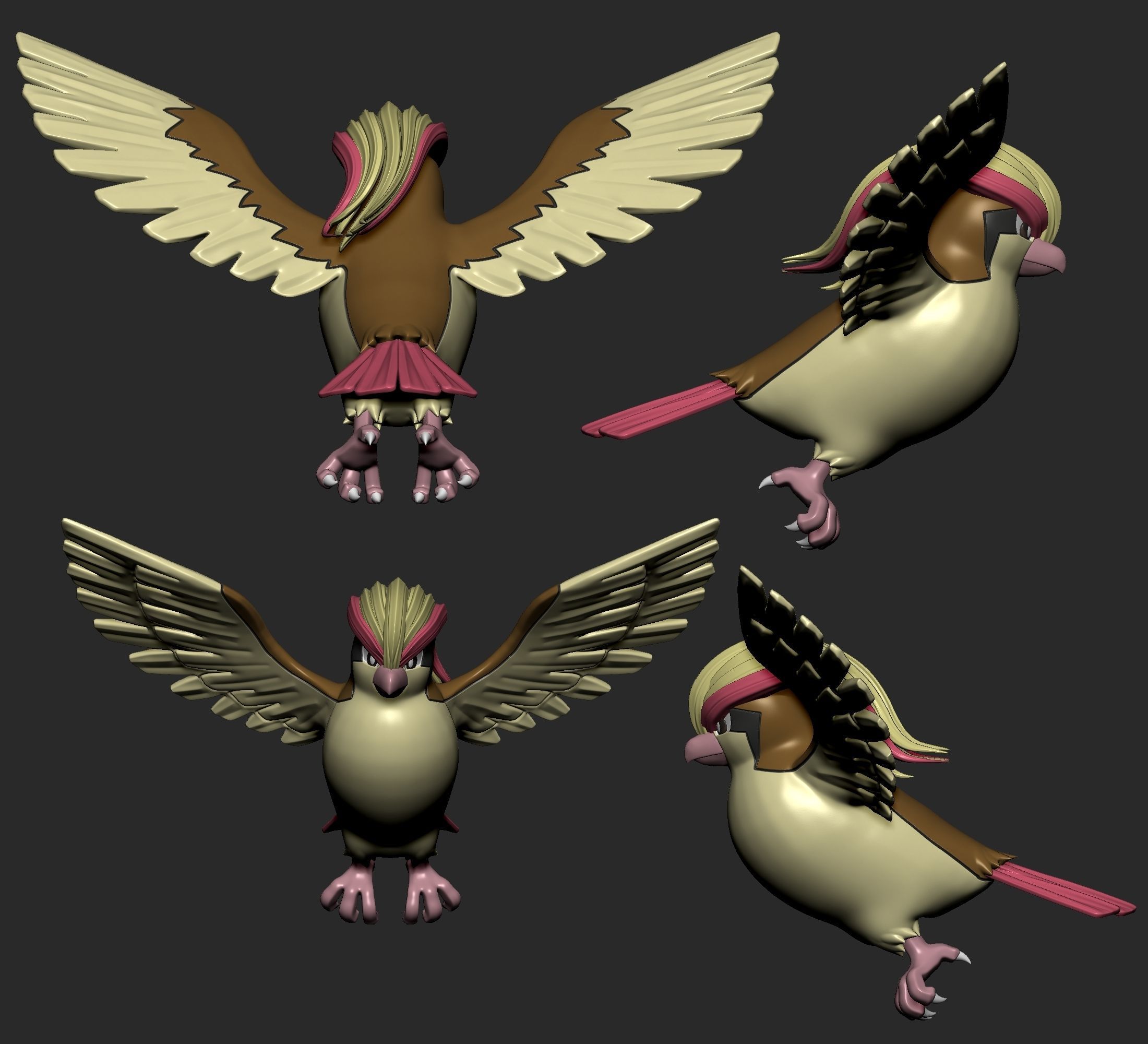 Pokemon - Pidgey Pidgeotto and Pidgeot with 2 poses 3D print model_15