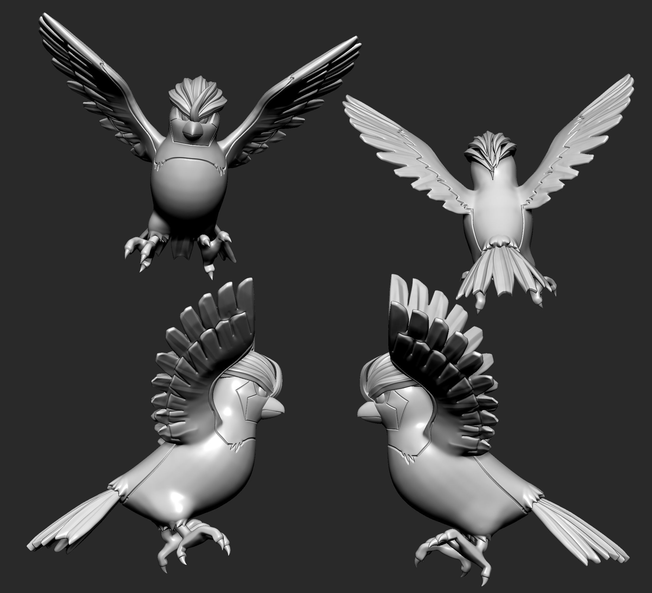 Pokemon - Pidgey Pidgeotto and Pidgeot with 2 poses 3D print model_11