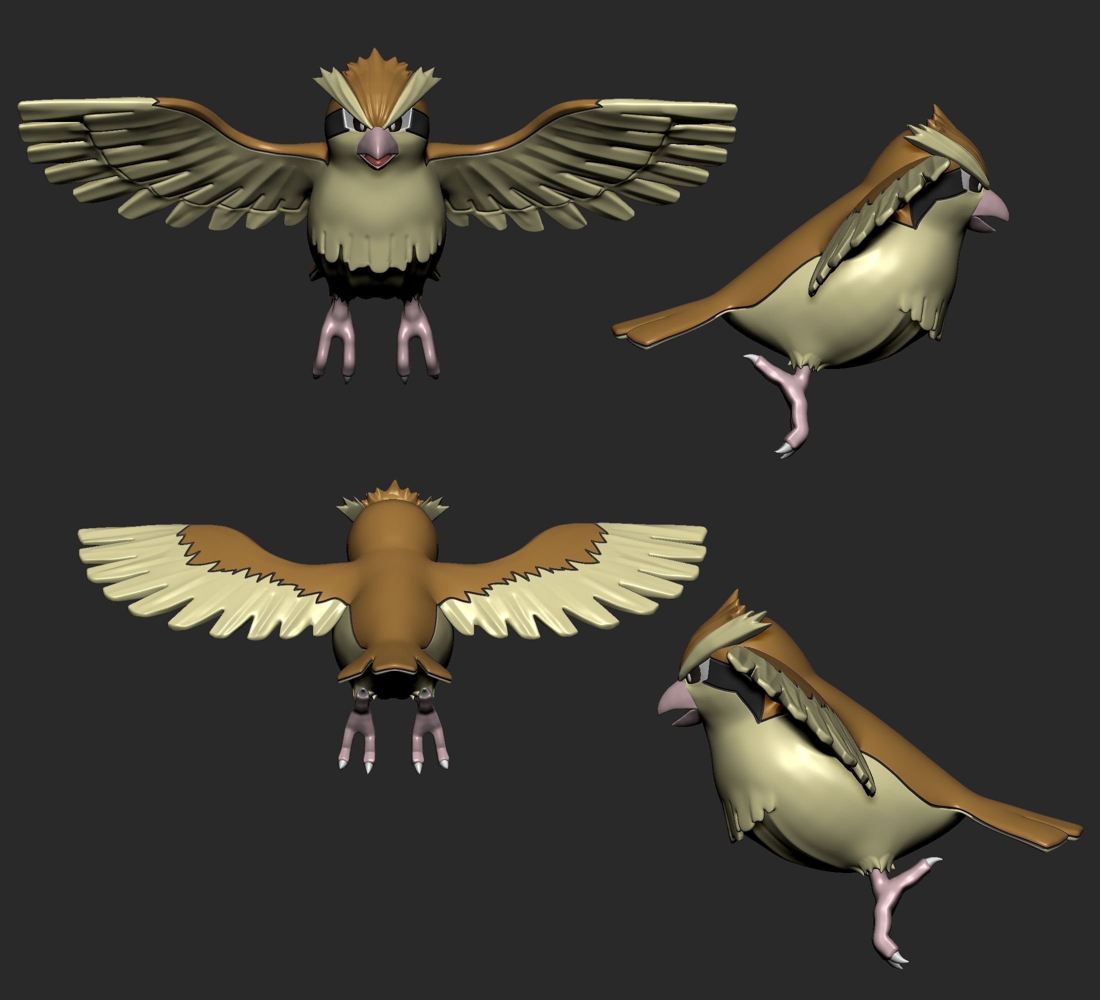 Pokemon - Pidgey Pidgeotto and Pidgeot with 2 poses 3D print model_6