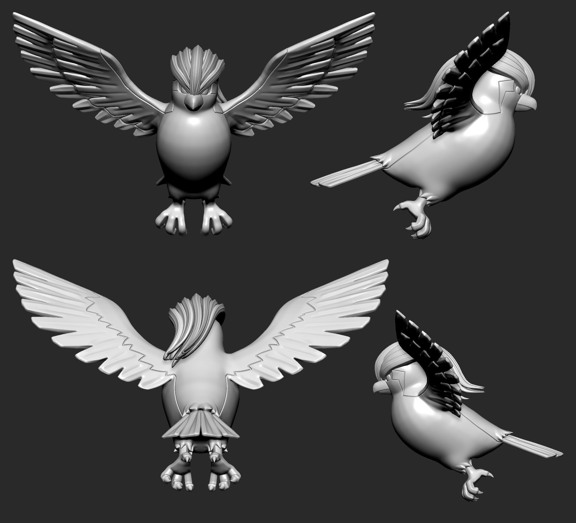 Pokemon - Pidgey Pidgeotto and Pidgeot with 2 poses 3D print model_16