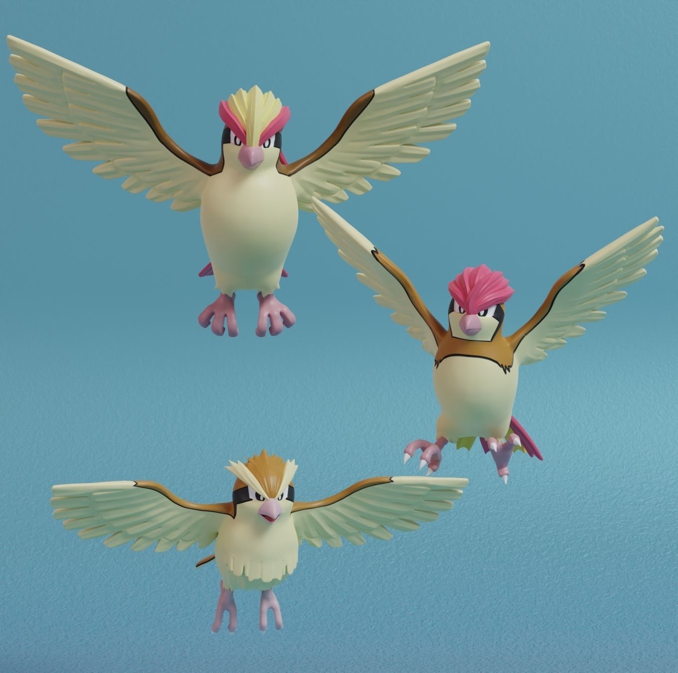 Pokemon - Pidgey Pidgeotto and Pidgeot with 2 poses 3D print model_1