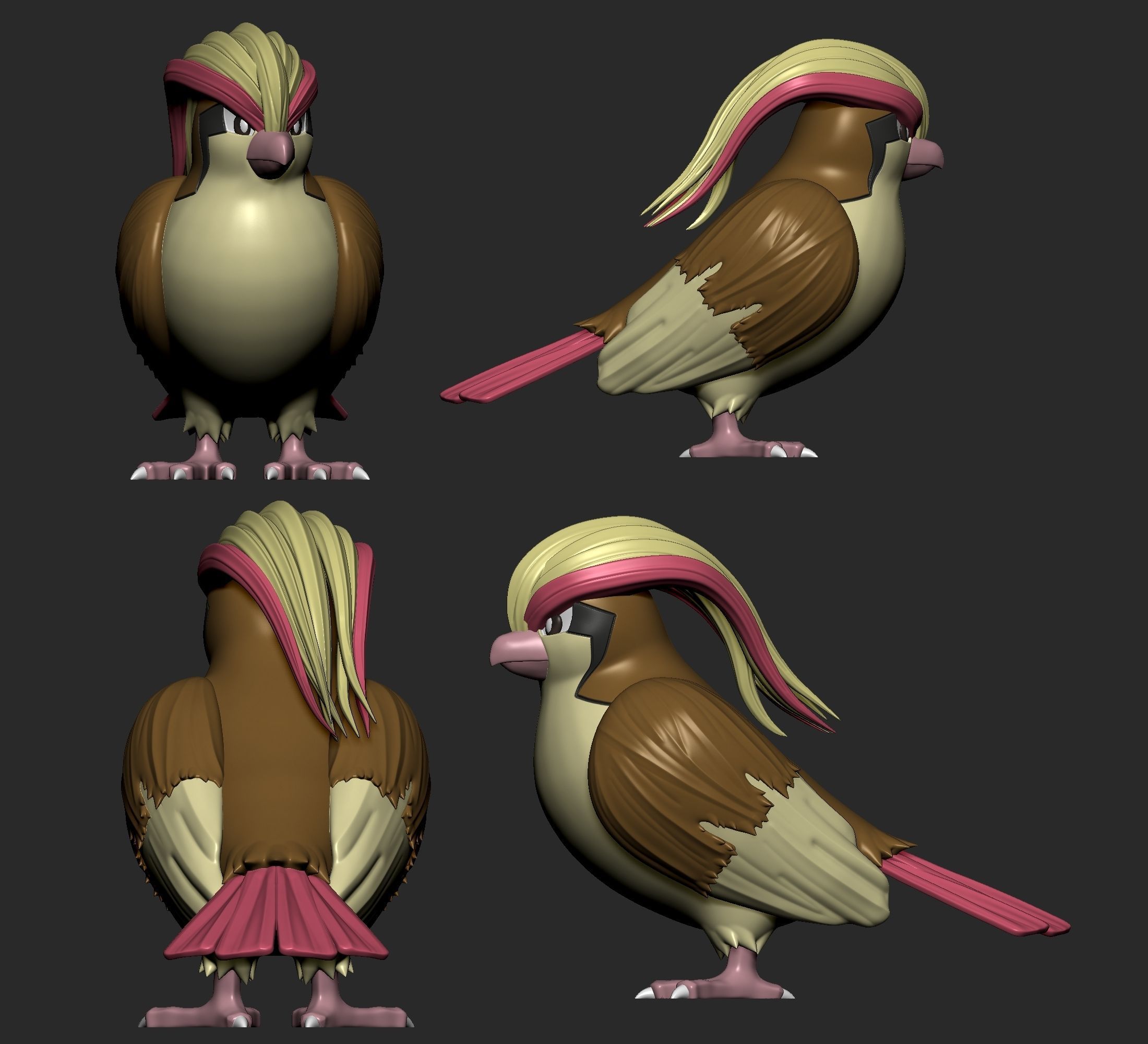 Pokemon - Pidgey Pidgeotto and Pidgeot with 2 poses 3D print model_13